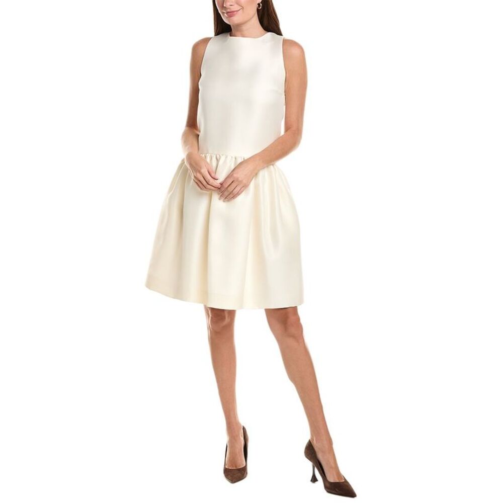 Oscar De La Renta Womens Jewel Neck Drop-Waist Silk Mini Dress, White